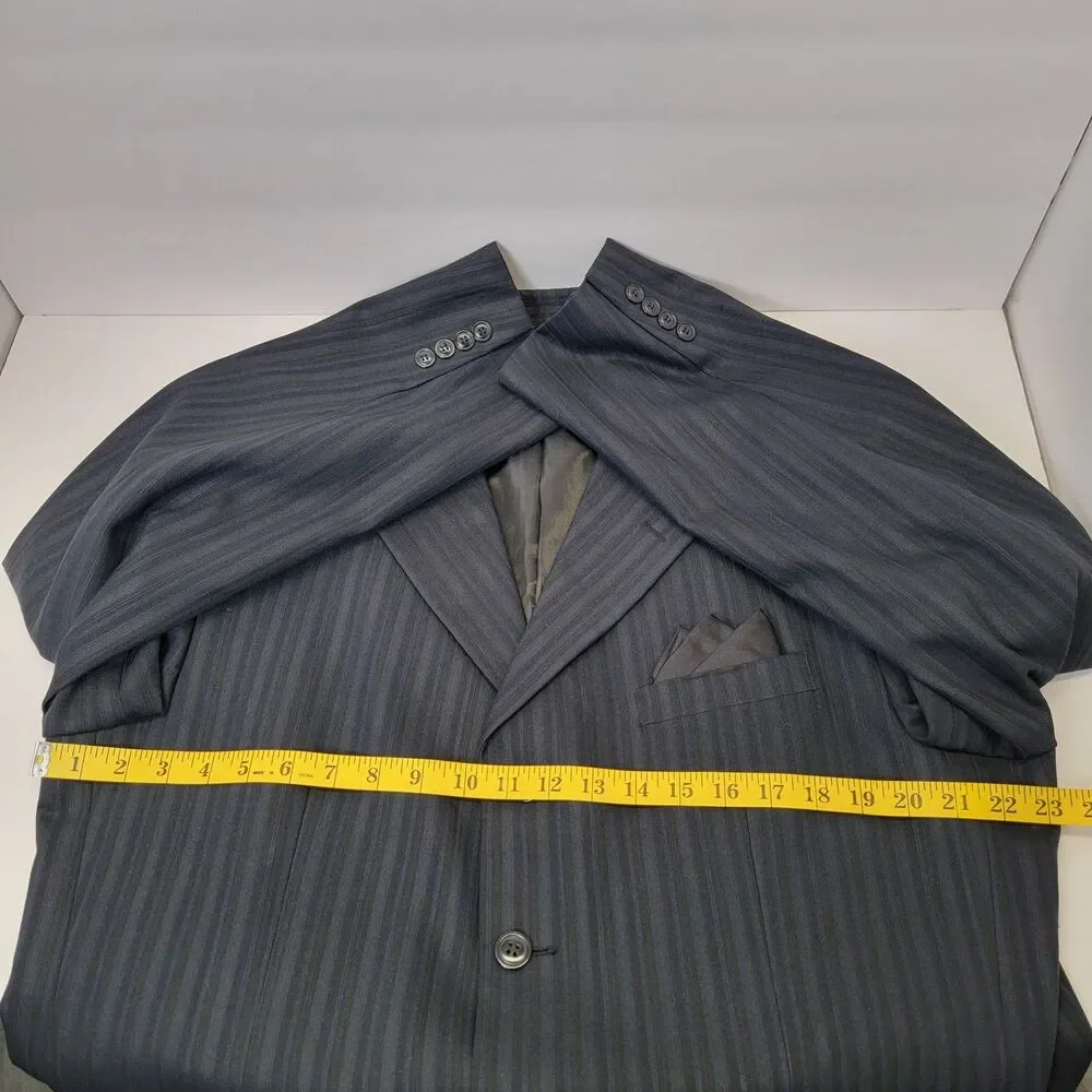Vitaliano Super 150s Cloth Mens Black Pin Stripe 4 Button Suit Blazer 44R/37W